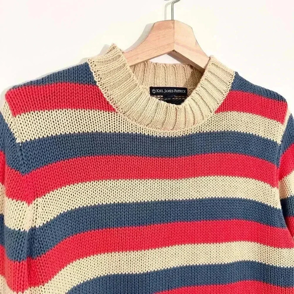 Kiel James Patrick Chatham Striped Knit Sweater | Red Blue Cream | SZ S - Picture 4 of 7